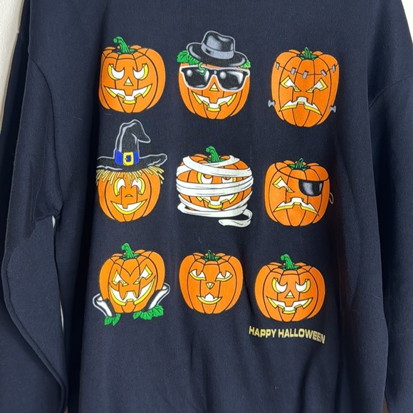 Vintage 1990s Tultex Happy Halloween Sweatshirt Emoji Witch Mummy Pirate large - Picture 2 of 8